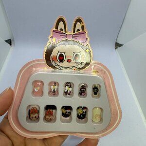 Kids Press On Nails Labubu Design, Fuchsia Color